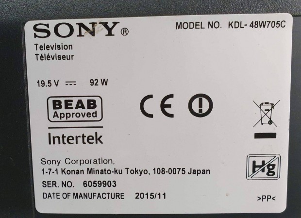 Sony Kdl-48W705C LED LCD tv hibs trtt alkatrsznek 3 villogs