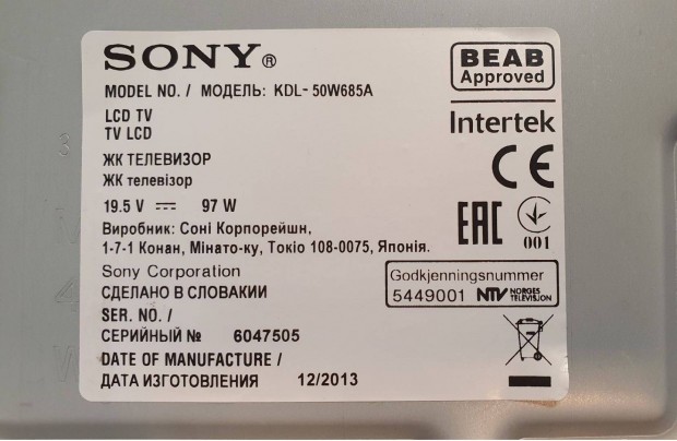 Sony Kdl-50W685A LED TV panelek alkatrsznek