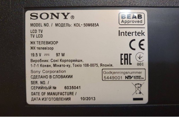 Sony Kdl-50W685A LED TV panelek alkatrsznek