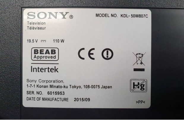 Sony Kdl-50W807C Android 3D LED tv alkatrsznek mainboard elkelt