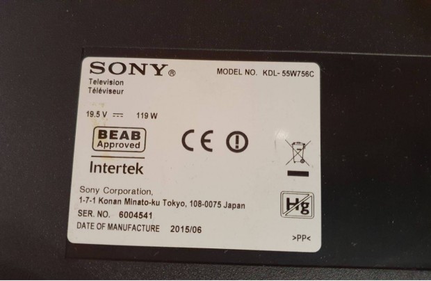 Sony Kdl-55W756C LED LCD tv trtt alkatrsznek main tcon elkeltelkelt