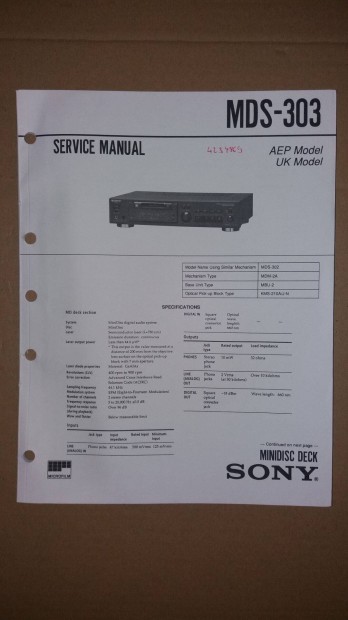 Sony MDS-303 Minidisc Original szervice manual