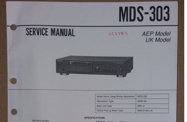 Sony MDS-303 Minidisc Original szervice manual