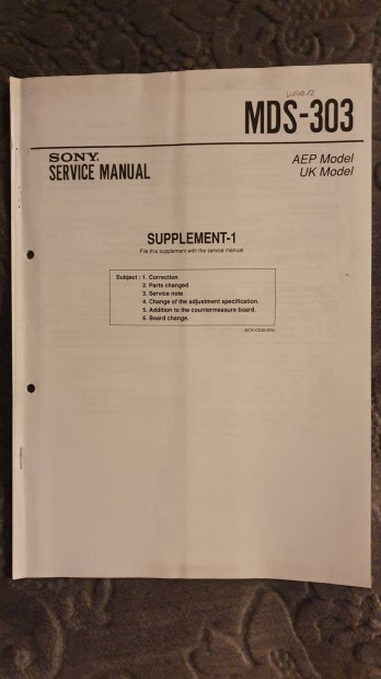 Sony MDS-303 eredeti Service manual szerviz gpknyv 0529