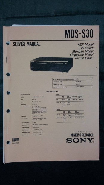 Sony MDS-S30 Minidisc eredeti Service manual szerviz gpknyv