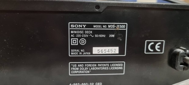 Sony Mds-Je500 minidisc lejátszó