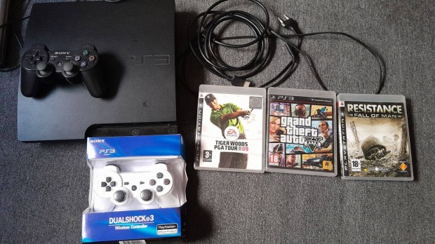 Sony PS3 Slim 320GB(Hen-es) konzol 2db karral 3 lemezes játékkal+++
