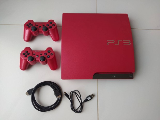 Sony PS3 Slim Red játékgép konzol 2db Sony DS3 Red joy-jal