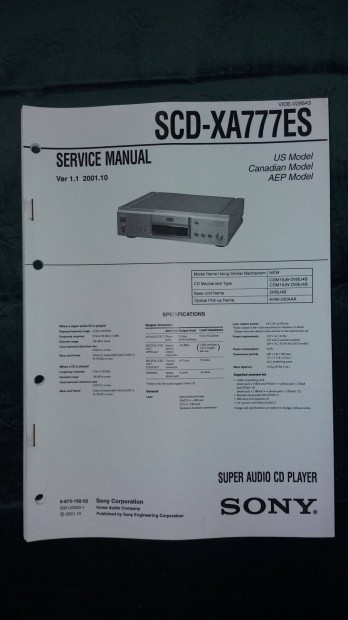 Sony SCD-XA777Es eredeti Service manual szerviz gpknyv
