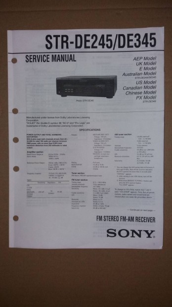 Sony STR-De245 STR-De345 Receiver eredeti service manual