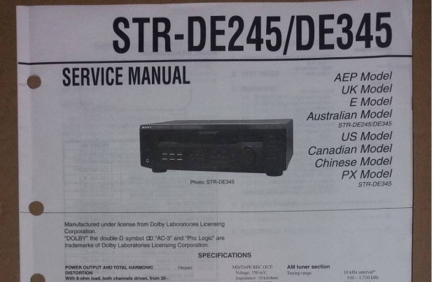 Sony STR-De245 STR-De345 Receiver eredeti service manual