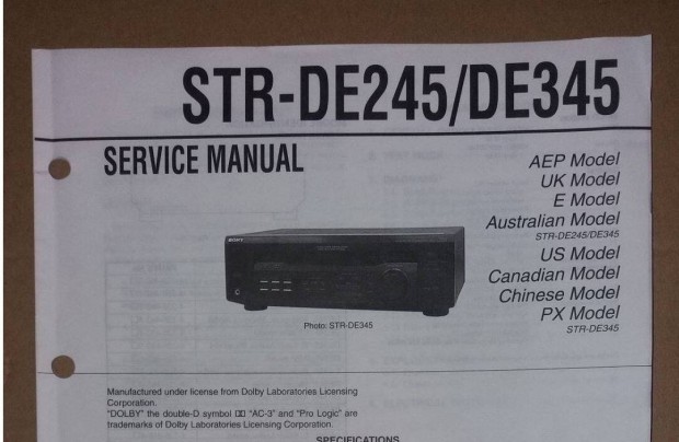 Sony STR-De245 STR-De345 Receiver eredeti service manual
