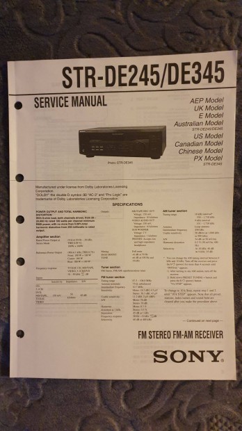 Sony STR-De245 STR-De345 eredeti Service manual szerviz gpknyv