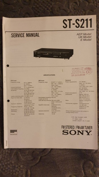 Sony ST-S211 eredeti Service manual szerviz gpknyv 0529