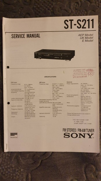 Sony ST-S211 eredeti Service manual szerviz gpknyv