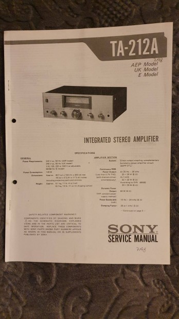 Sony TA-212A eredeti Service manual szerviz gpknyv