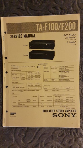 Sony TA-F100 TA-F200 eredeti Service manual szerviz gpknyv