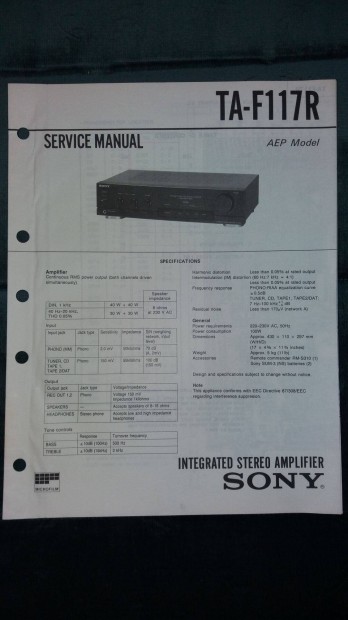 Sony TA-F117R eredeti Service manual szerviz gpknyv 0529