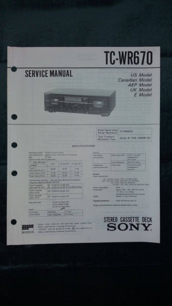 Sony TC-WR670 Service manual szerviz gpknyv