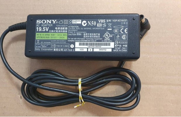 Sony tv 19,5V 3,9A 75W VAIO Laptop notebook adapter töltő tápegység