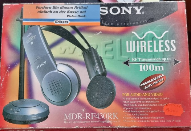 Sony wireless fejhallgat Fm transmitter 100m MDR-RF430RK