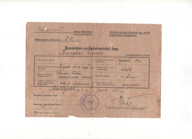 Sorozsi-nyilvntartsi lap 1944 2000ft buda