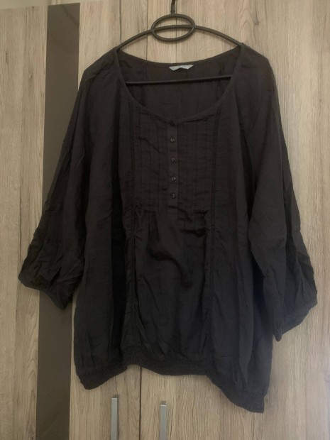 Sötét szürke M&S vékony felső, blúz, gumis aljú 100 % pamut XXL