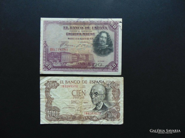 Spanyolorszg 2 darab pezeta - peseta bankjegy LOT !
