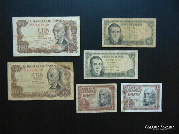 Spanyolorszg peseta bankjegy 6 darab LOT !