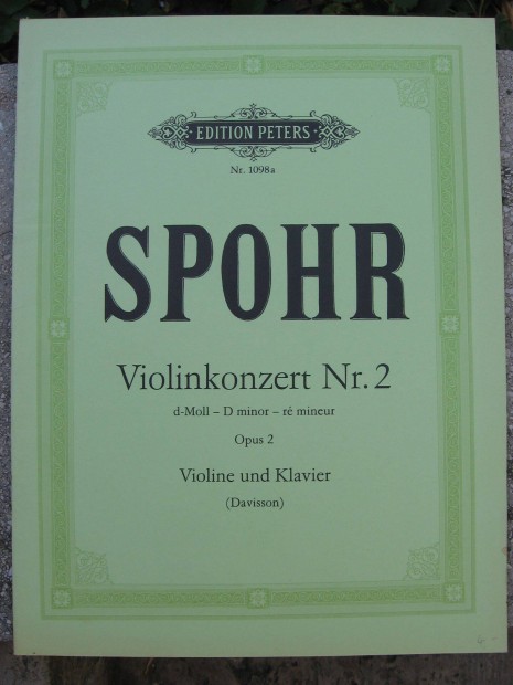 Spohr: d-moll hegedűverseny Op.2., Nr.2. kotta, hegedű