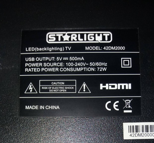 Starlight 42DM2000 LED LCD tv hibs trtt alkatrsznek 42"