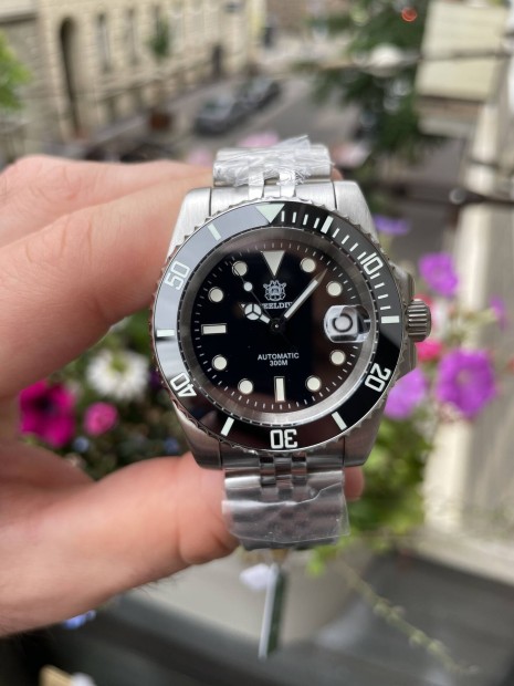 Steeldive SD1953 fekete Submariner j, automata karra 