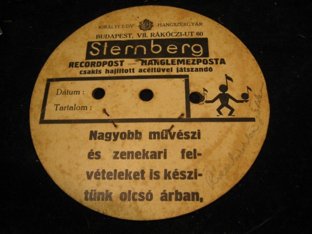 Sternberg reklm mini gramofon lemez az 1930-as vekbl