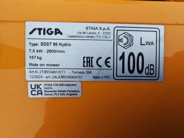 Stiga Tornado 398 f�ny�r� traktor