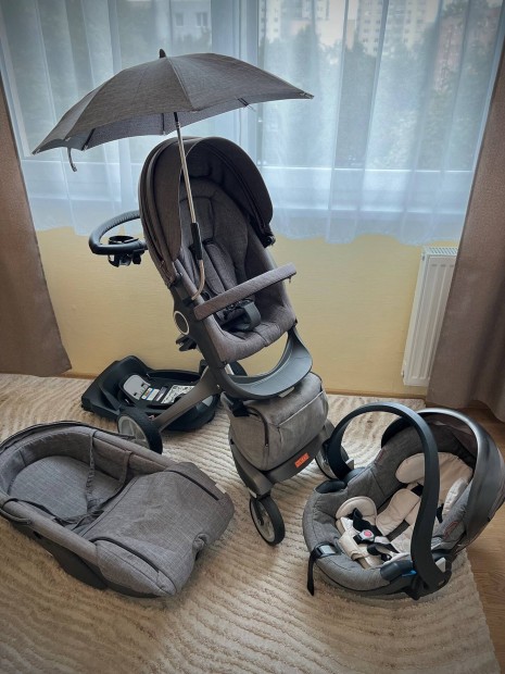 Stokke Xplory V4 3in1 black melange + Isofix talp + tartozkok