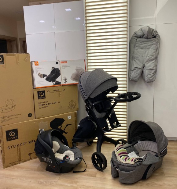 Stokke Xplory V6 black melange komplett szett dobozval!