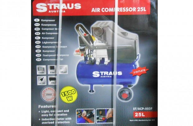 Straus lgkompresszor kompresszor olajos 25L / 1500W / 168L/perc