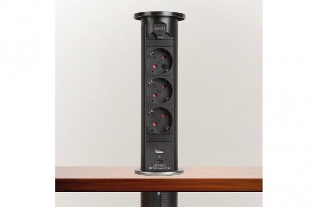 Süllyeszthető Motorosan rejtett elosztó 3x 250 V + USB-A + Type-C
