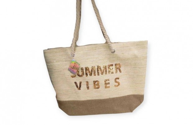 Summer Vibes' bézs strandtáska 55,5x15x42 cm, tökéletes nyári kiegés