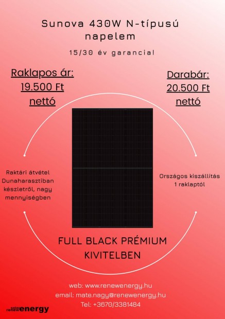 Sunova 430W N-tpus full black napelemek kszletrl