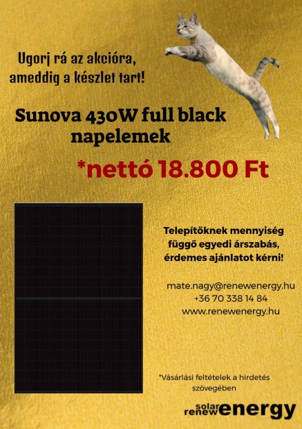 Sunova 430W full black napelem panelek azonnali elrhetsggel