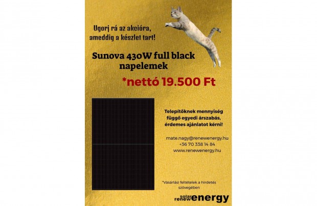 Sunova 430W full black napelem panelek azonnali elrhetsggel