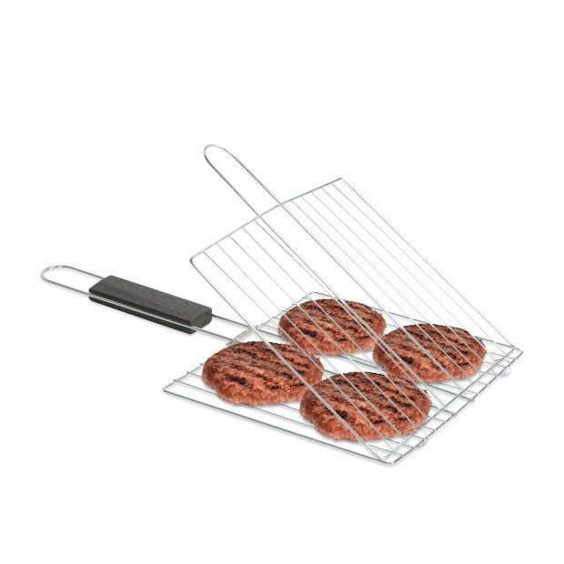 Sütő rács grill hamburger - króm bevonattal, fa nyéllel - 38 x 22 cm