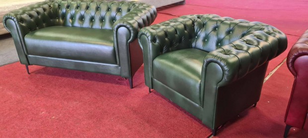Számít a minőség?új zöld valódi bőr chesterfield kanapé + fotel 599eft
