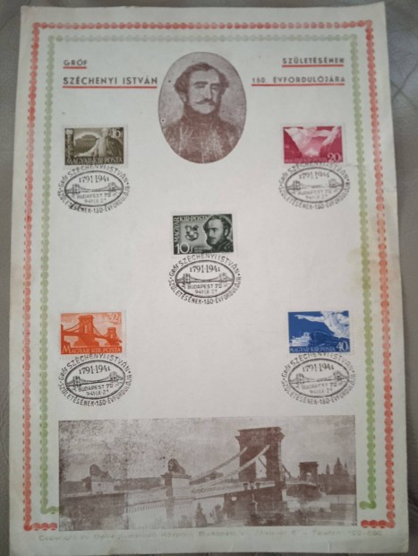 Szchenyi Istvn emlkblyegsor teljes blyegsor 1941