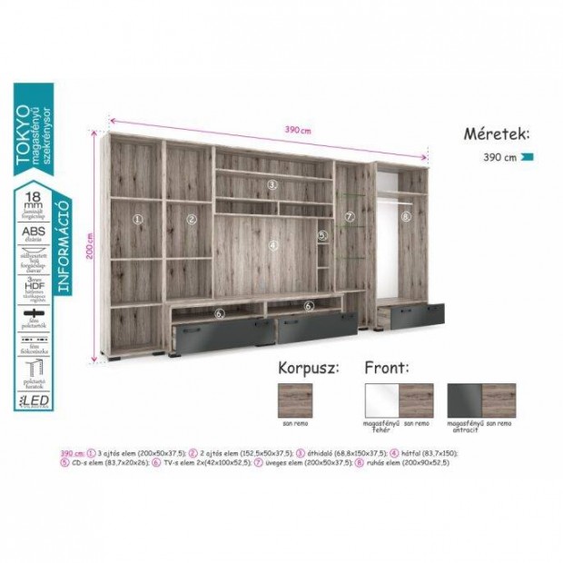 Szekrnysor Tokyo 390cm 