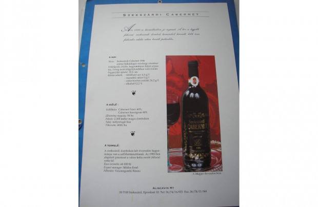 Szekszrdi Cabernet s Merlot borlap 1990-bl , 1-1 lap , retro