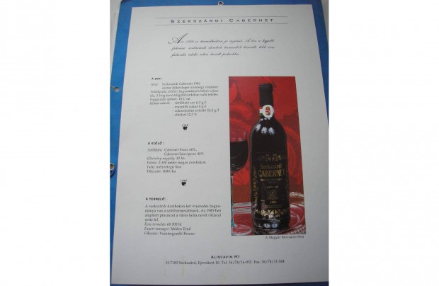 Szekszrdi Cabernet s Merlot borlap 1990-bl , 1-1 lap , retro