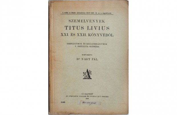 Szemelvények Titus Livius XXI. és XXII. könyvéből - 1928, latin