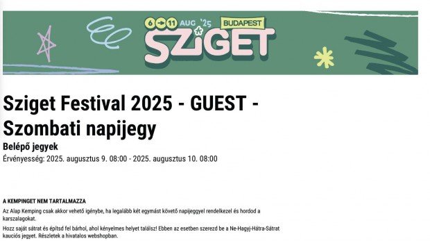 Sziget jegy szombatra